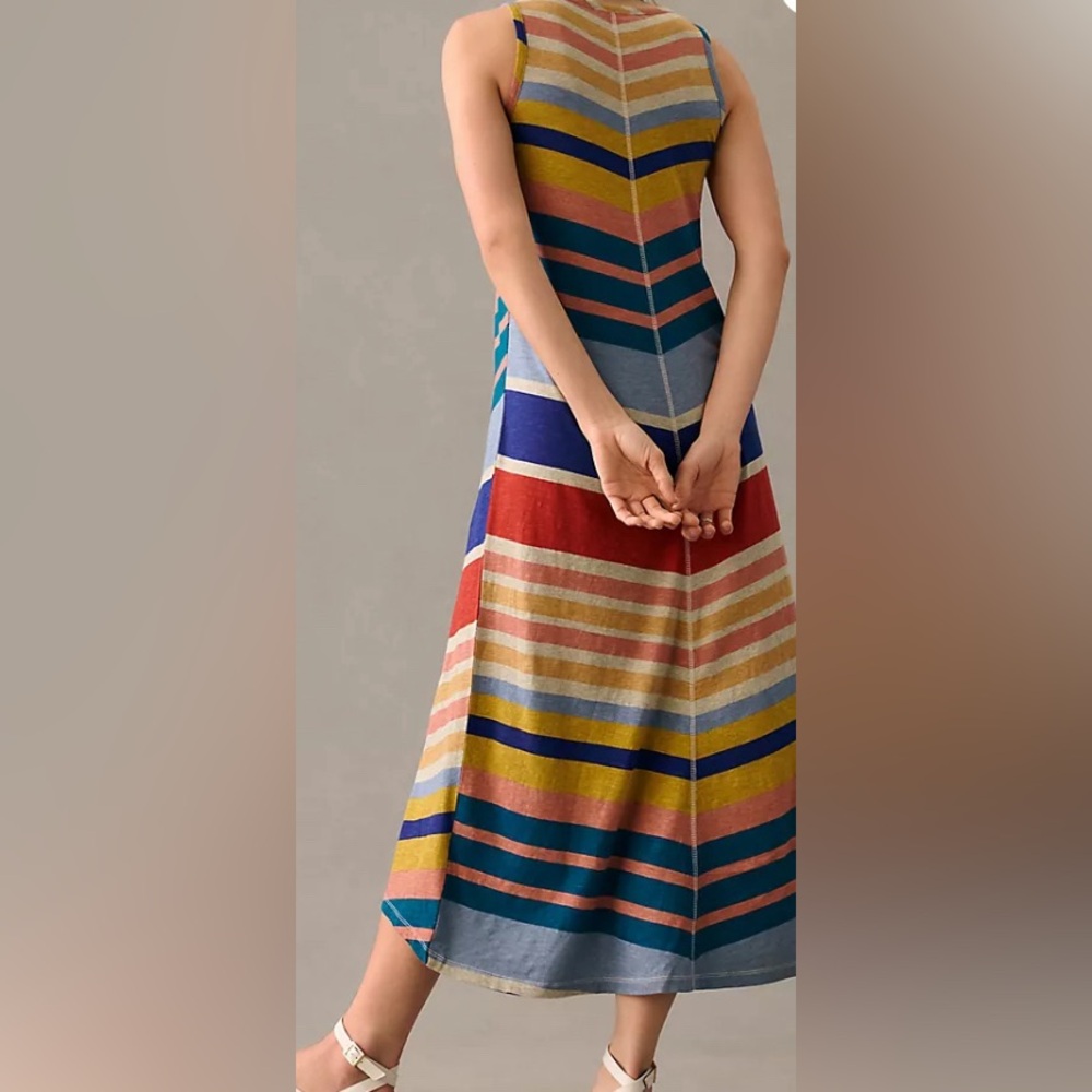 NWOT Anthropologie Saturday Sunday Retro Rainbow Chevron Lounge Midi Dress - Picture 7 of 8